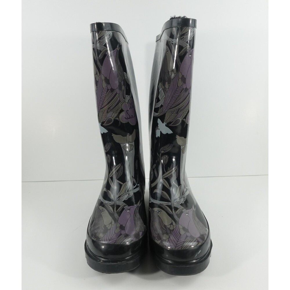Sakroots Women's Rain Boots Black Floral Purple Butterfly Mid-Calf Size 9 - Picture 5 of 10